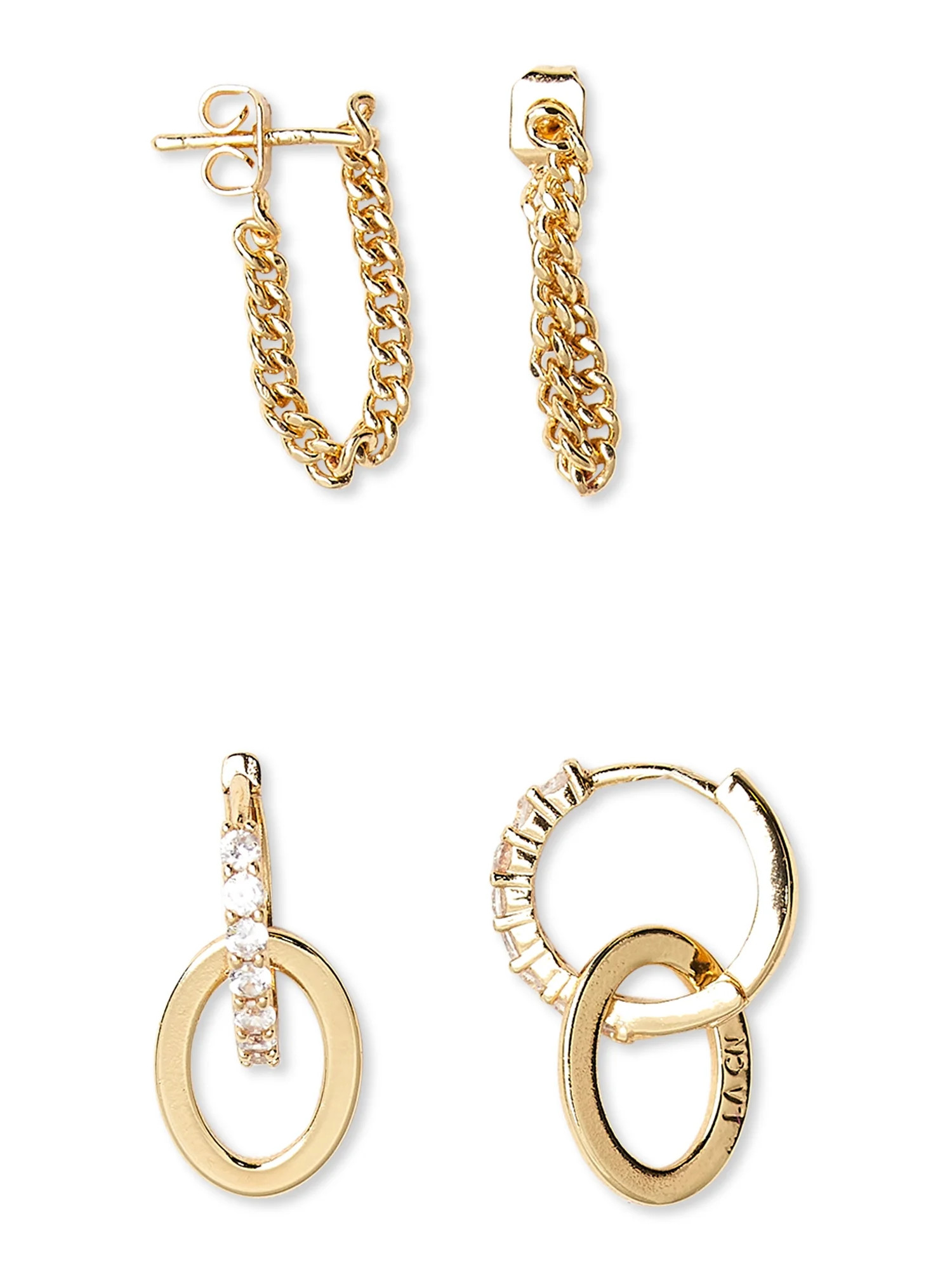 Scoop14KT Gold Flash-Plated Chain and Crystal-Link Hoop Earring Set, 2-Piece | Walmart (US)