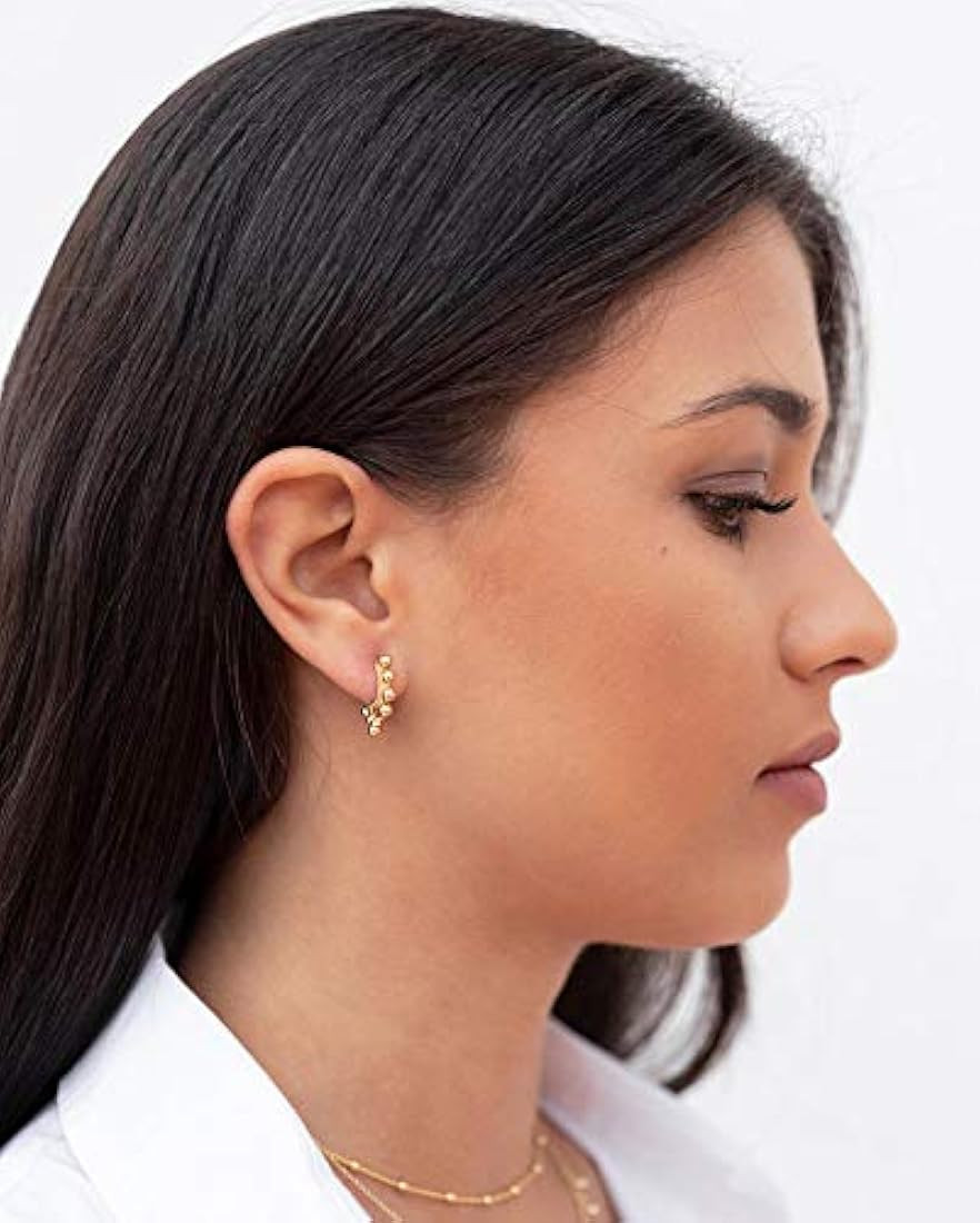 Mevecco Gold Dainty Huggie Hoop Earring,18K Gold Plated Cute Tiny Drop Ball Hoop Earrings for Wom... | Amazon (US)