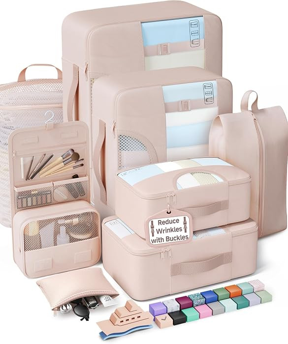 Veken 8 Set Packing Cubes for Cruise Ship Essentials,Beach Vacation Travel Accessories with Hangi... | Amazon (US)