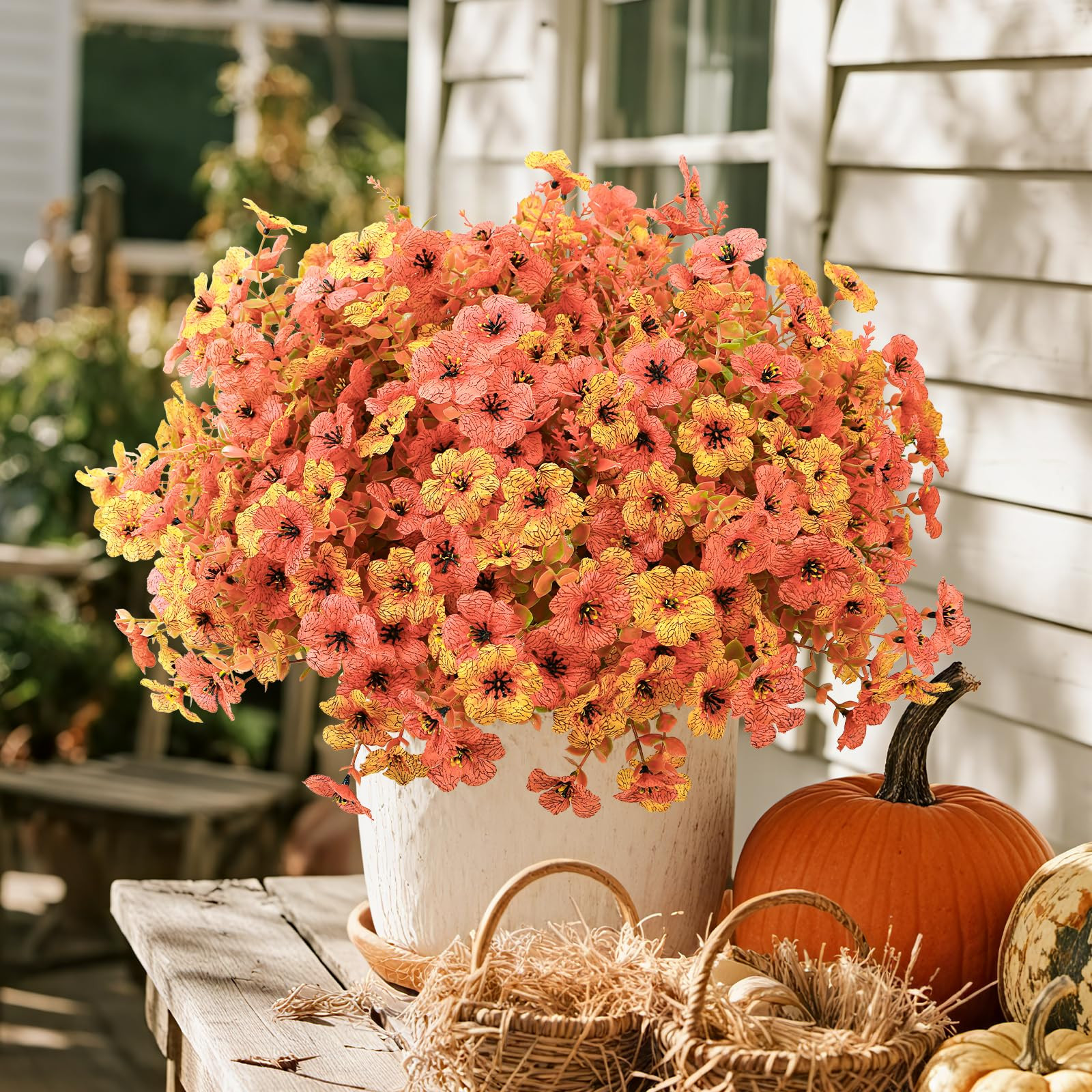 SHareconn 24 Bundles Artificial Fall Flowers for Outdoors Decoration, UV Resistant Silk Eucalyptu... | Amazon (US)
