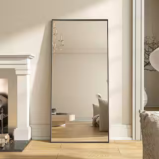 28 in. W x 60 in. H Rectangle Framed Black Tempered Glass Wall-Mounted Full-Length Mirror | The Home Depot