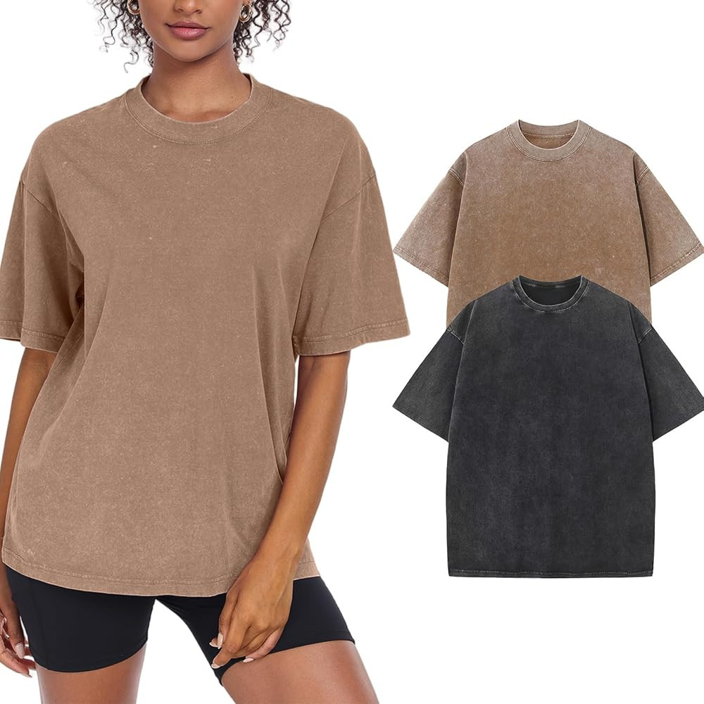 Womens Washed Vintage Oversized T-Shirt Casual Baggy Streetwear Boyfriend Tee Workout Short Sleev... | Amazon (US)