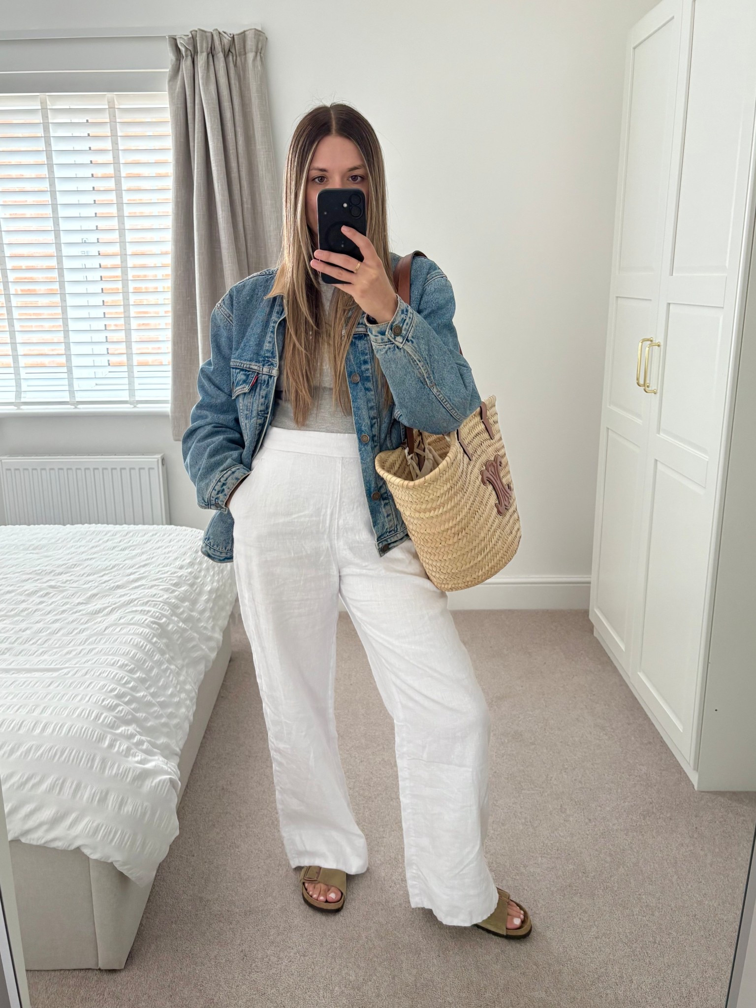 Summer outfit 💙

Denim jacket (old Levi’s), grey vest top, white linen trousers, Birkenstock sandals and celine basket bag. 

#LTKuk #LTKsummer #LTKstyletip