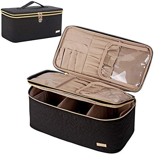 NISHEL Double Layer Makeup Bag Large Travel Cosmetic Case, Makeup Organizer for Lots of Brushes, ... | Amazon (US)