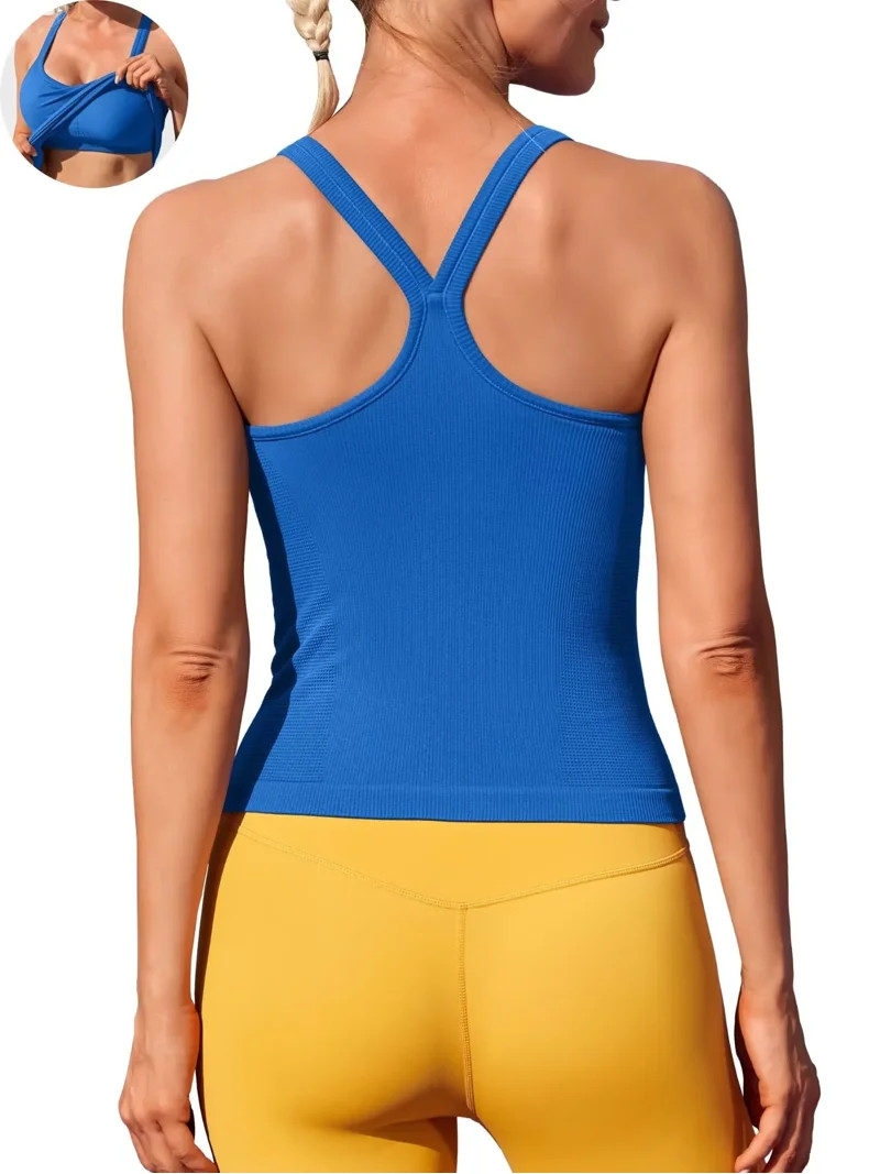ANFERRY Womens Workout Tank Tops Ribbed Built in Bra Athletic Shirts Scoop Neck Racerback Yoga Ca... | Walmart (US)