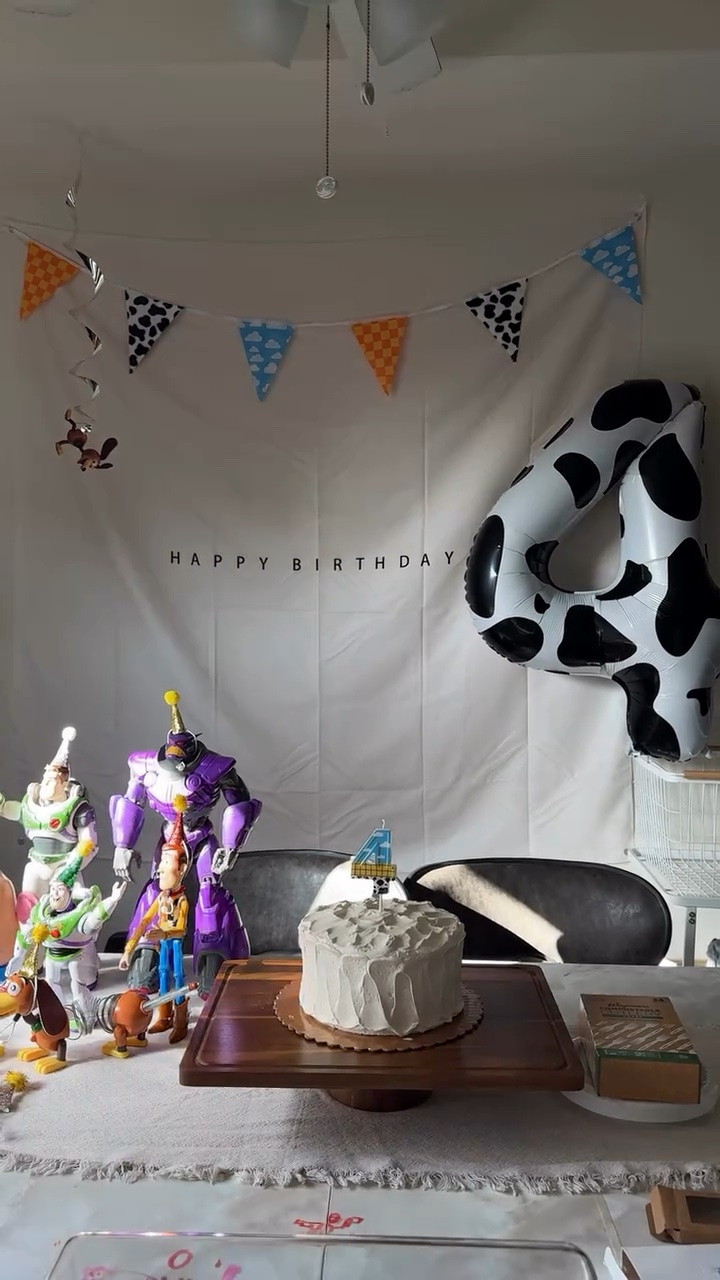 how do you explain this feeling to someone who doesn’t have kids? 🥹☁️

it’s staying up way too late putting tiny party hats on toy story characters because you know it’ll make them smile.

it’s making a custom coloring book with their name on it because they’ll think it’s the coolest thing ever.

it’s decorating a basic cake yourself because they’re not gonna remember if it was bakery-perfect… they’re gonna remember that it was their Toy Story cake.

we don’t do huge birthday parties over here.

just a few decorations (that can actually be reused), a simple cake, a couple gifts, and an experience we’ll remember forever 🤍

this year’s theme for Jaspers 4th bday was “Reach Four the Sky” 🚀☁️🤠

the backdrop, banner, toys, and decorations? all things i’ll use again. the toy story figures were already his. i spent less than $100 on everything, and honestly… his reaction was worth more than any over-the-top party ever could’ve been 🥹

today we’re taking him to see Toy Story 5, and i already know that’s what he’ll remember most 🍿🎬

a reminder that you don’t have to spend thousands of dollars to create childhood magic. sometimes it’s just paying attention to the little things that become the big memories.

seeing his face made every late-night amazon order, staples run, and last-minute decorating session worth it 🩵
#toystory #toystory5 #kidsbirthdayparty #momreels #toystorypartyideas

#LTKmomlife #LTKKids #LTKvlog