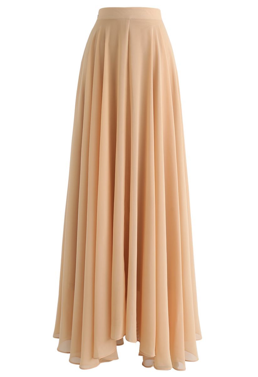 Timeless Favorite Chiffon Maxi Skirt in Light Tan | Chicwish