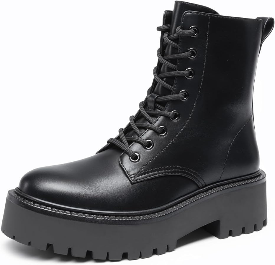 DREAM PAIRS Women's Platform Combat Ankle Boots Fashion Lace-up Short Booties with Lug Sole and S... | Amazon (US)