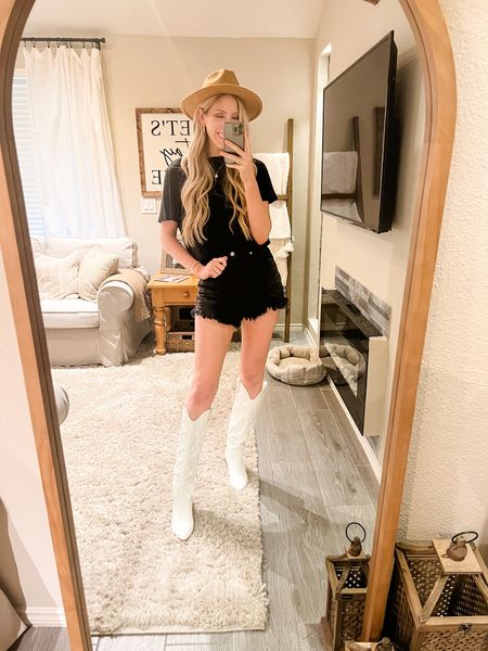 Country concert outfit inspo - simple + casual + comfy

Tall white cowgirl boots. Country concert. 

#LTKunder50 #LTKshoecrush #LTKstyletip