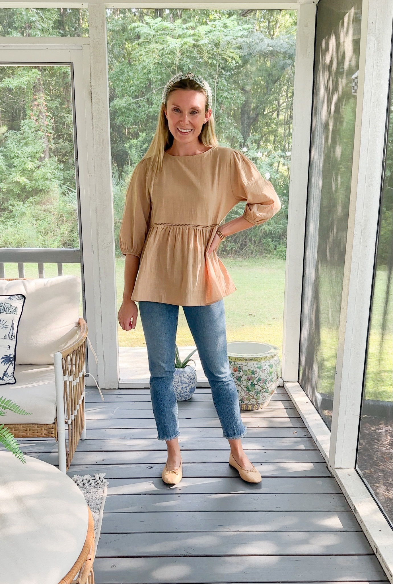 Loving this linen blend too from Amazon for under $30 paired with my beloved rattan ballet flats & pearl headband 

#LTKFind #LTKunder50 #LTKSeasonal