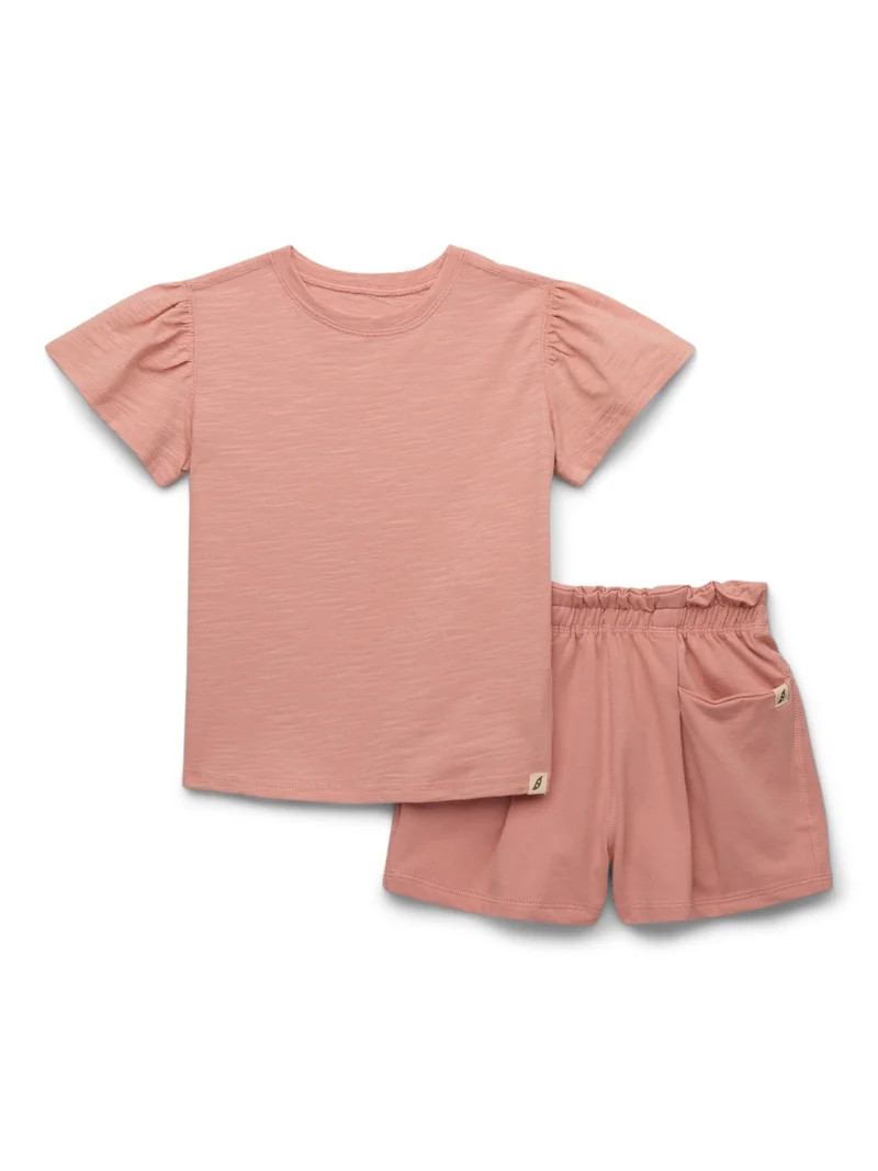 easy-peasy Toddler Girls Organic Cotton Essential Soft Seam Tee & Shorts Set, 2-Piece, Sizes 18M-... | Walmart (US)