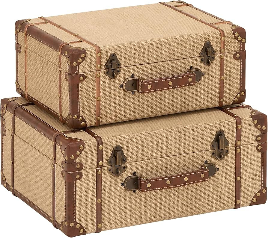 Deco 79 Wood Nesting Upholstered Trunk with Vintage Accents and Studs, Set of 2 17", 15"W, Beige | Amazon (US)