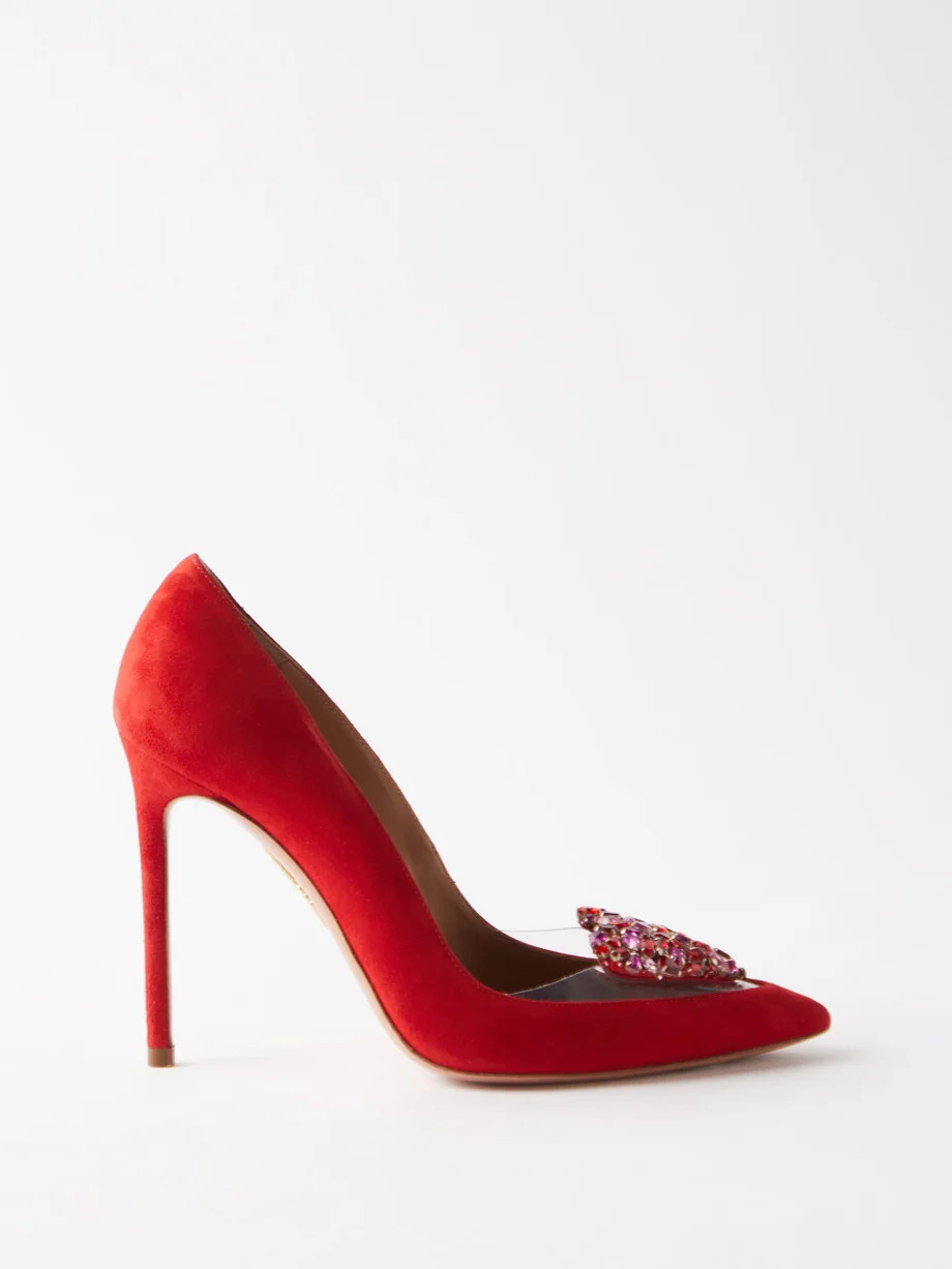 Love Me 105 crystal-heart suede pumps | Aquazzura | Matches (US)