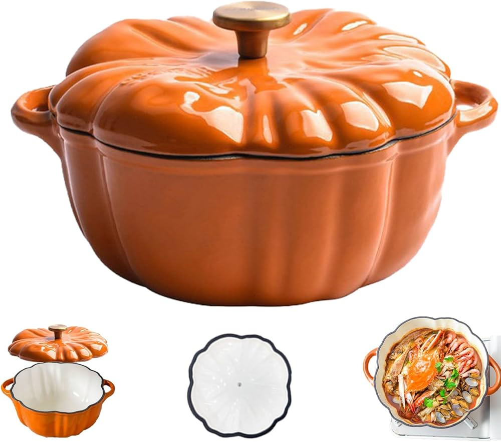 Enameled Cast Iron Pumpkin Dutch Ovens, Pumpkin Dutch Oven with Lid Covered Stockpot, 4-Quart Ena... | Amazon (US)