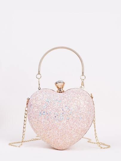 Glitter Heart Shaped Clutch Bag | SHEIN
