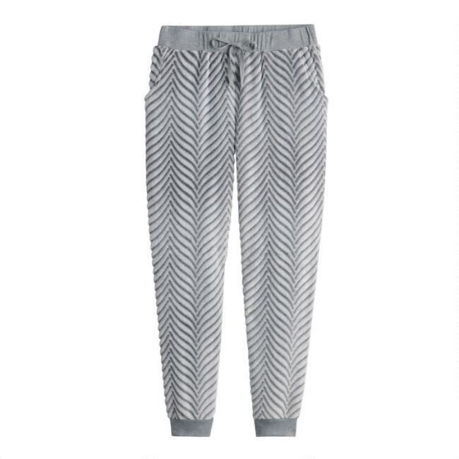 Gray Velour Chevron Lounge Joggers With Pockets | World Market