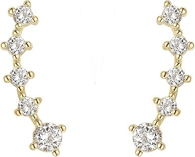 FREE Pearl Earrings With 14K Gold Plated Sterling Silver Post Crawler Earring Cuff Climber Earrin... | Amazon (US)