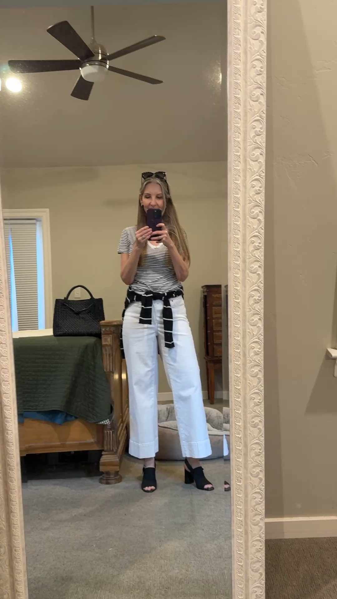 Flattering and comfortable white jeans, black and white for summer.  Size down in jeans. #midsizestyle #capsulewardrobe #simplestyle #blackandwhite

#LTKgrwm #LTKootd #LTKOver40