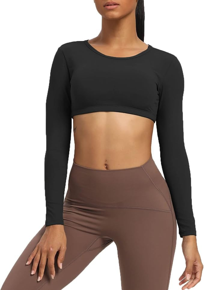 Aoxjox Long Sleeve Crop Tops for Women Clarissa Backless Workout Crop T Shirt Top | Amazon (US)