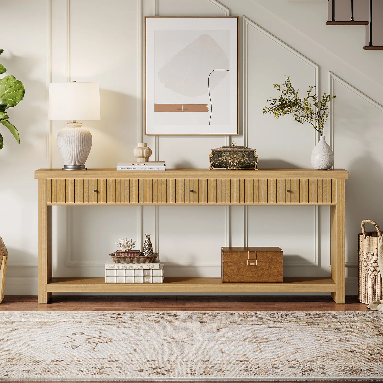 70.9 Inch Wood Console Table Long Sofa Table with 3 Drawers | Wayfair North America