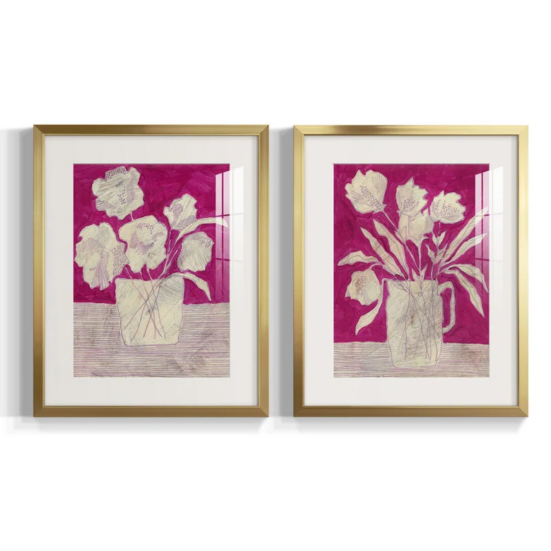 Fuchsia Arrangement I Framed On Paper 2 Pieces Painting | Wayfair North America