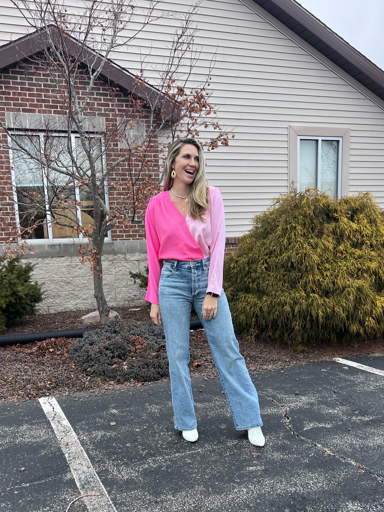 Candid shot 🥰 I love when Ro takes my photos because ya never know what you will get…. SWIPE OVER 🤣
My bodysuit is a Valentines must have (runs tts) and these jeans are from my try on! They also run tts! 

#LTKSeasonal #LTKstyletip #LTKunder100