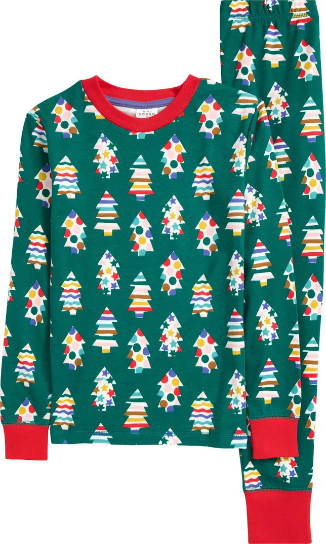 Mini Boden Kids' Christmas Trees Glow in the Dark Fitted Two-Piece Pajamas | Nordstrom | Nordstrom