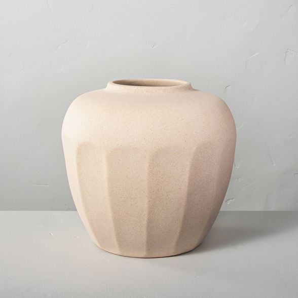 8&#34; Medium Faceted Ceramic Vase Tan - Hearth &#38; Hand&#8482; with Magnolia | Target