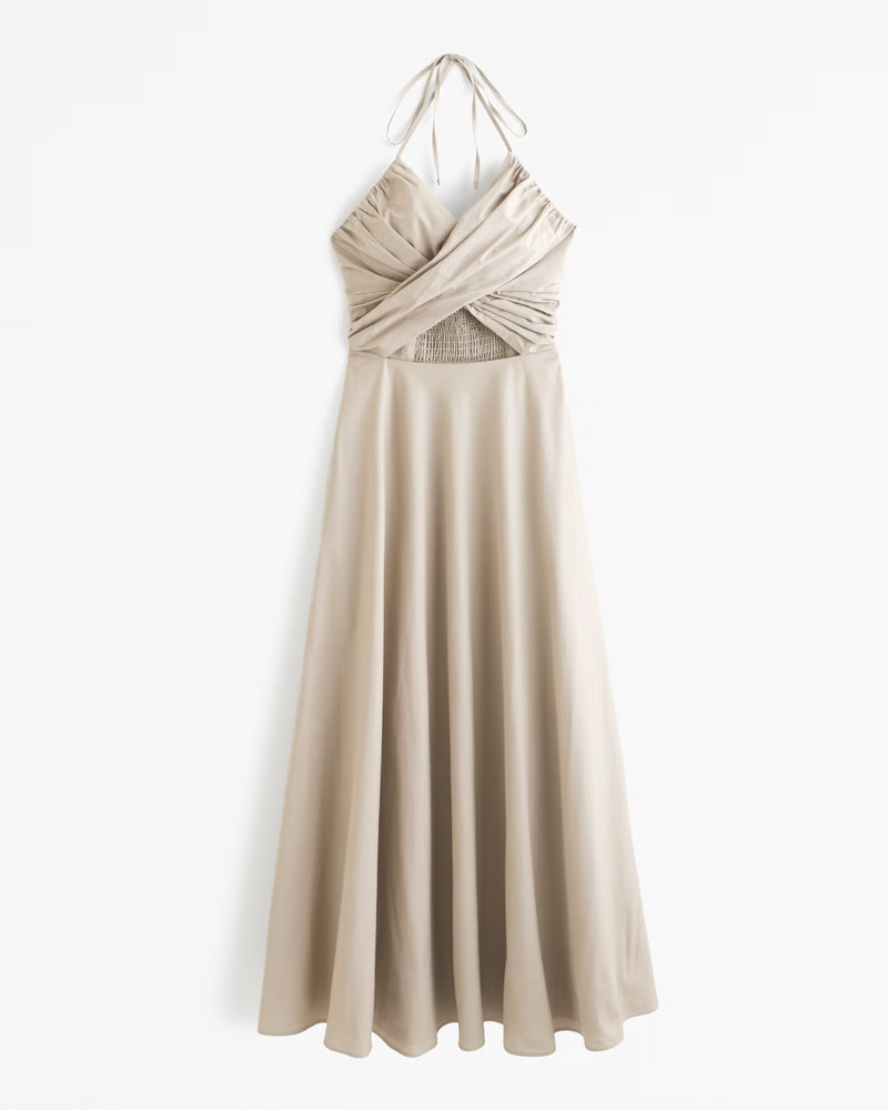 Abercrombie & Fitch Women's Crossover Bodice Midi Dress in Clay Brown - Size XXS | Abercrombie & Fitch (US)