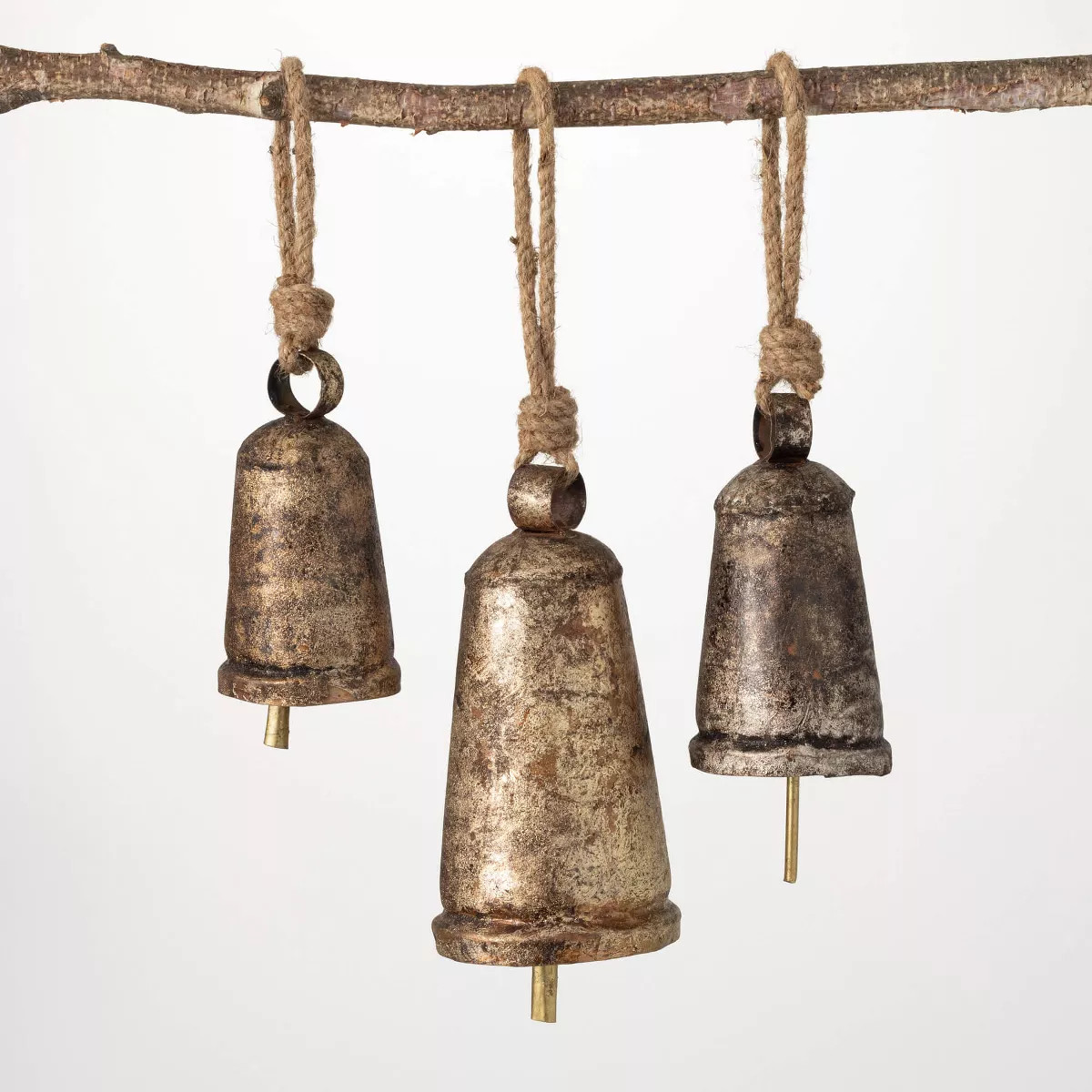 9"H  7.5"H and 5.5"H Sullivans Metal and Rope Bell Ornaments - Set of 3  Gold Christmas Ornaments | Target