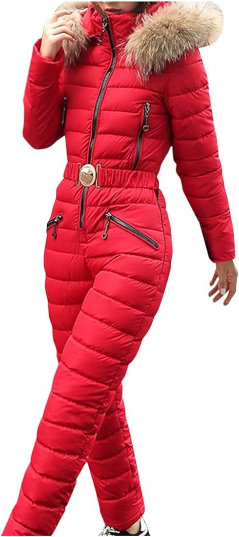 Winter Onesies Ski Jumpsuits for Women Insulated Outdoor Sports Full Body Snowsuit Waterproof Hoo... | Amazon (US)