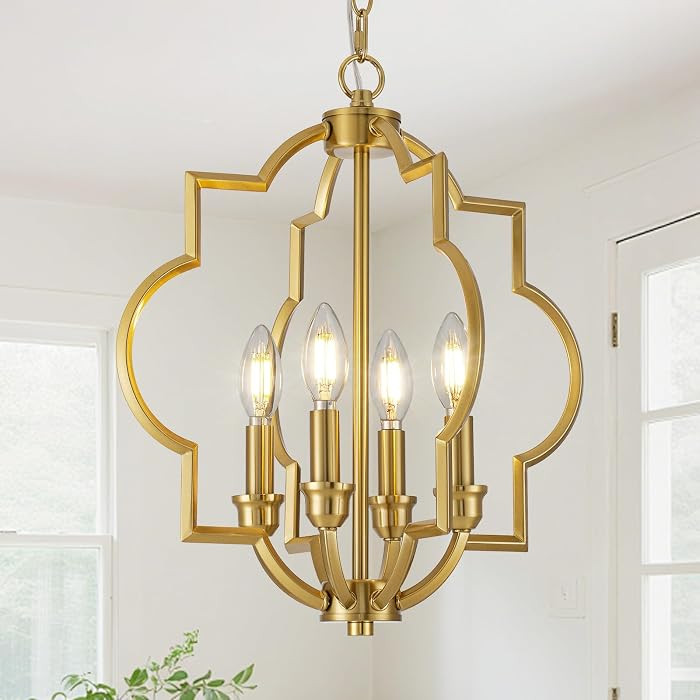 4-Light Brushed Gold Chandeliers for Dining Room, 15.6" Farmhouse Geometric Pendant Light Fixture for Entryway Foyer Kitchen Bathroom Over Sink | Amazon (US)