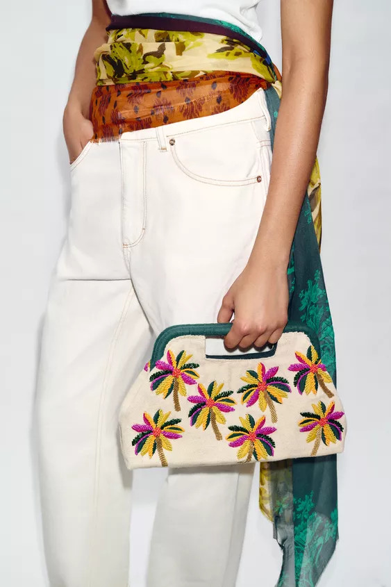 BEADED PRINT POUCH BAG | Zara UK