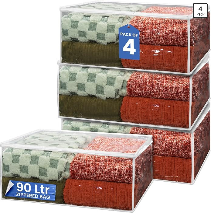 Handy Laundry Blanket Storage Bags - 90 L, Pack Of 4, Zippered Large Clear Plastic Storage Bag, S... | Amazon (US)