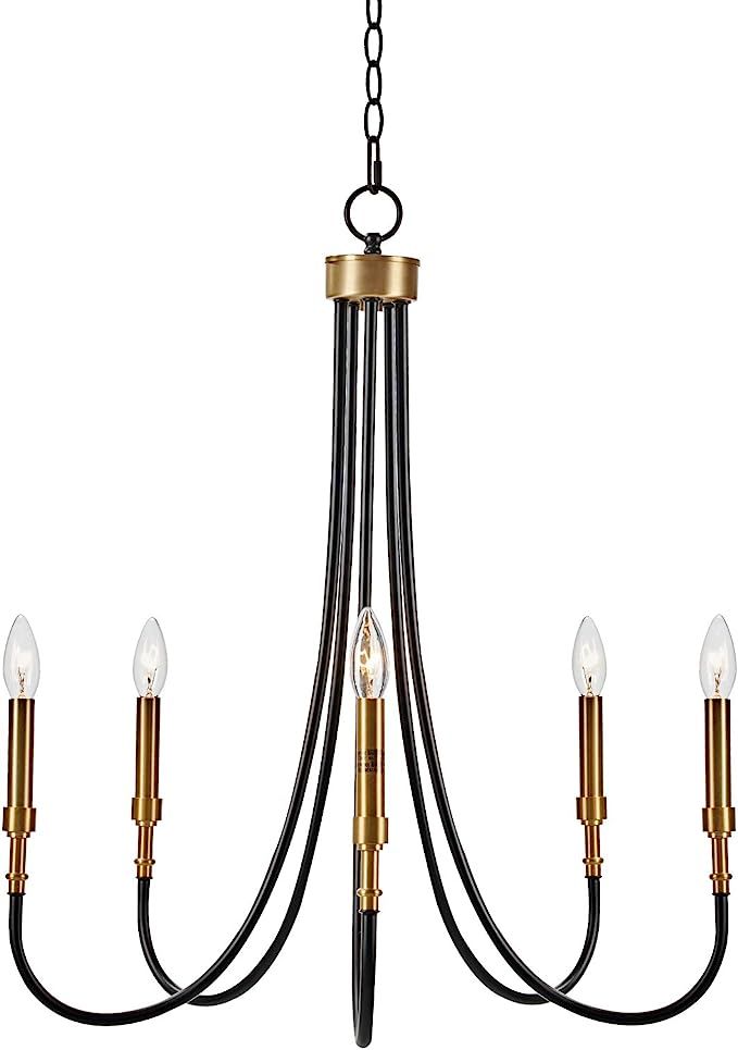 MOTINI 5-Light Large Chandelier Black and Gold Brass Finish Farmhouse Foyer Pendant Lighting Fixt... | Amazon (US)