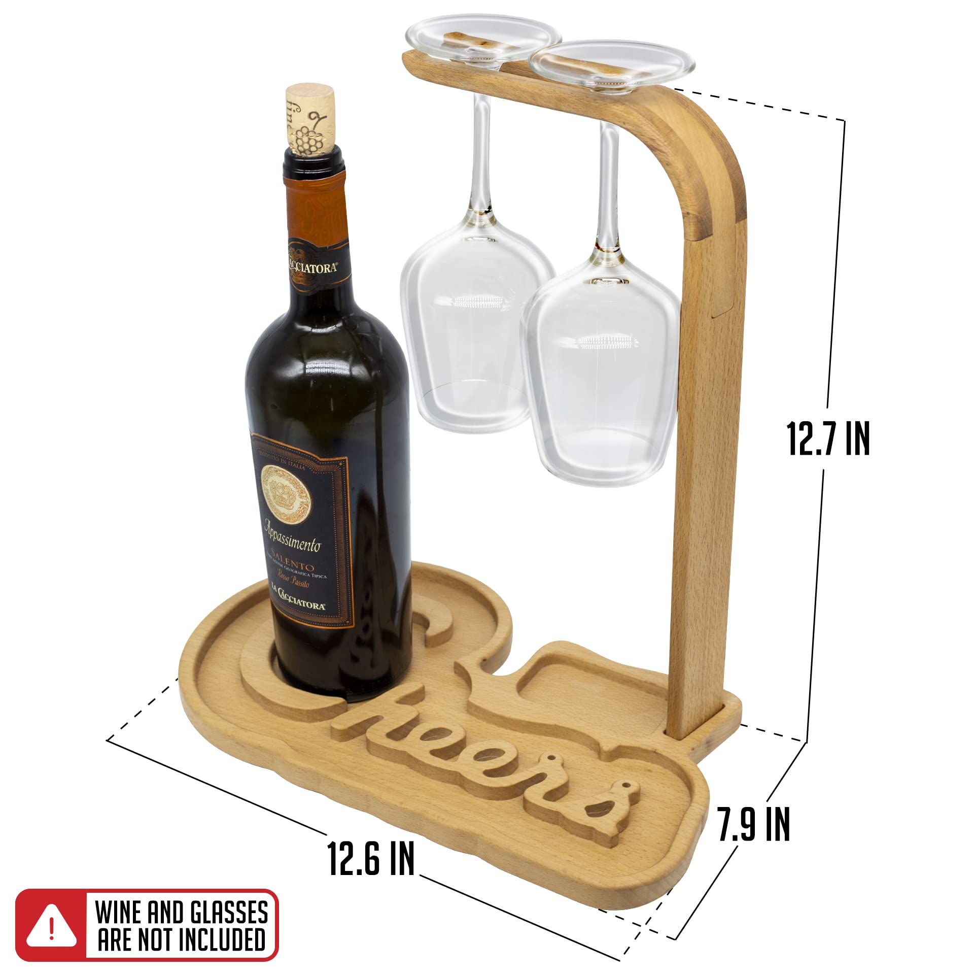 Wooden Wine Stand, Wine Bottle & Glass Holder | Handmade Wooden Counter Stand for Two Glasses & B... | Amazon (US)