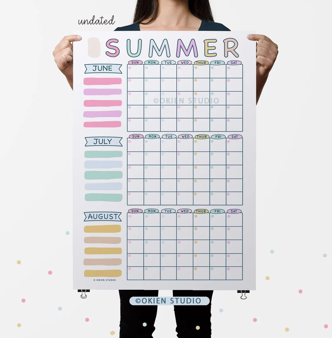 Pastel Summer Poster, Monthly Calendar, 2025 Planner, Summer Holidays, Summer Schedule, Summer Ca... | Etsy (US)