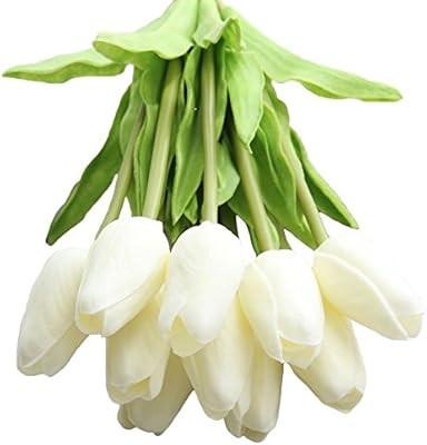 XHSP 30 pcs Real-Touch Artificial Tulip Flowers Home Wedding Party Decor (Pure White) | Amazon (US)