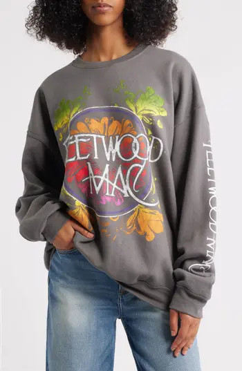 Merch Traffic Fleetwood Mac Floral Graphic Sweatshirt in Solid Charcoal at Nordstrom Rack, Size Large/x-Large | Nordstrom Rack