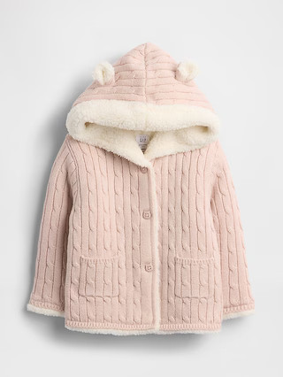 Baby Sherpa-Lined Cable-Knit Bear Cardigan | Gap (US)