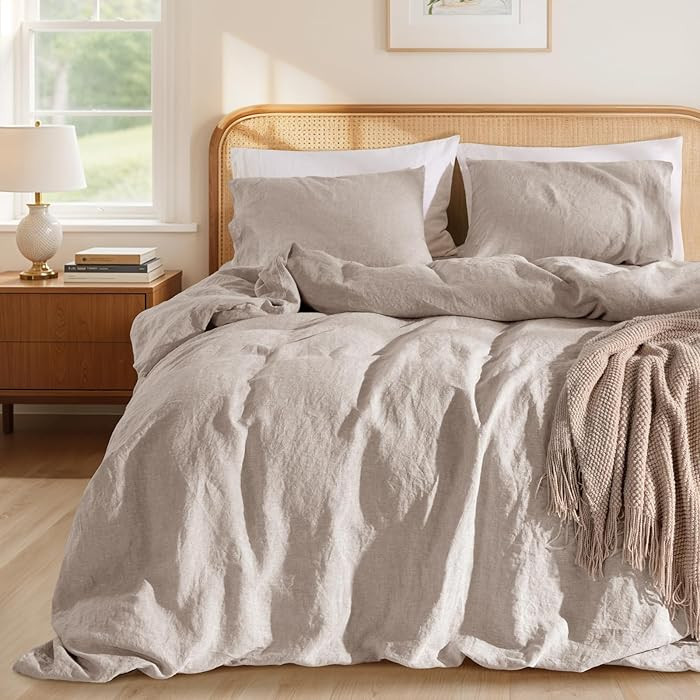 LBRO2M 100% France Linen Duvet Cover Set King Size 3 Pcs Natural Flax Comforter Cover with Zipper... | Amazon (US)