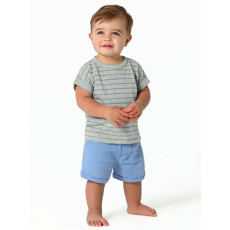 Modern Moments by Gerber Baby Boys Short Sleeve Tee and Gauze Shorts Outfit Set, 2-Piece, Sizes 0... | Walmart (US)