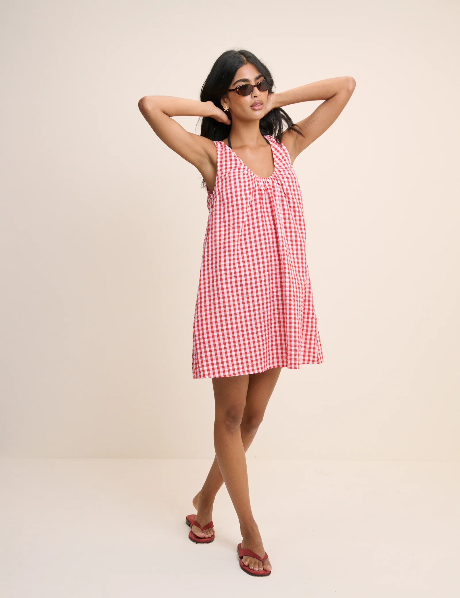 Red Gingham Scoop Neck Mini Beach Dress | Nobody's Child