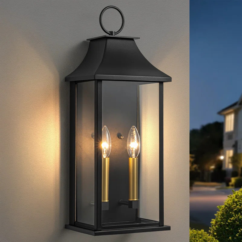 Alletta 2 - Light 21''H Black and Gold Aluminum Tempered Glass ETL Outdoor Wall Light with Dusk t... | Wayfair North America