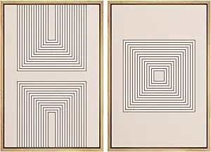 wall26 Framed Canvas Wall Art Print Set Line Art Maze Polygon & Square on Tan Background Abstract... | Amazon (US)
