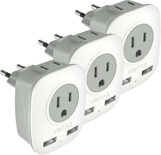 [3-Pack] European Travel Plug Adapter, VINTAR International Power Adaptor with 2 USB Ports,2 Amer... | Amazon (US)