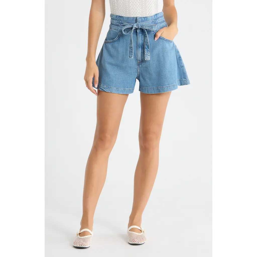 PAIGE Mathilda Paperbag Waist Denim Shorts in Rosecrans at Nordstrom, Size 27 | Nordstrom