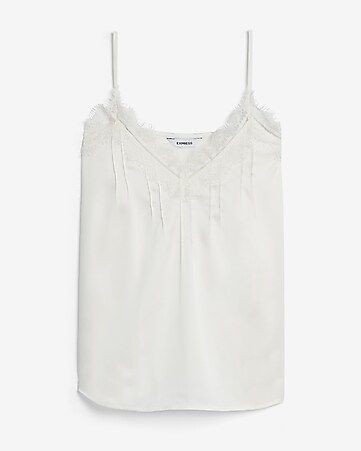 Satin Pleated Lace Trim Cami | Express