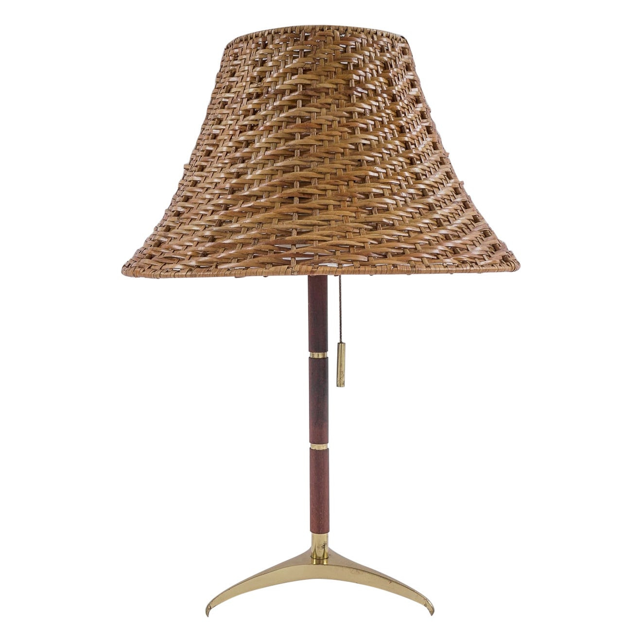 Lovely Mid-Century Modern Table Lamp in Brass, Wicker and Teak, 1950s, Austria | 1stDibs