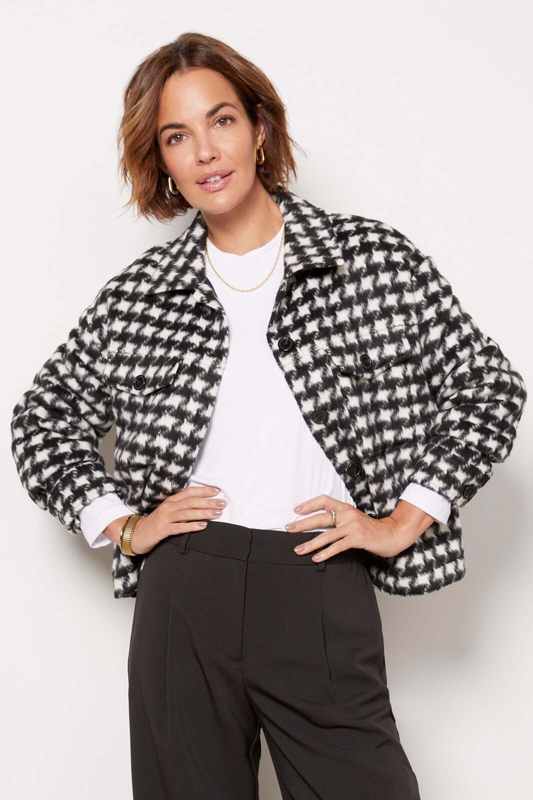 Brushed Houndstooth Shacket | Evereve
